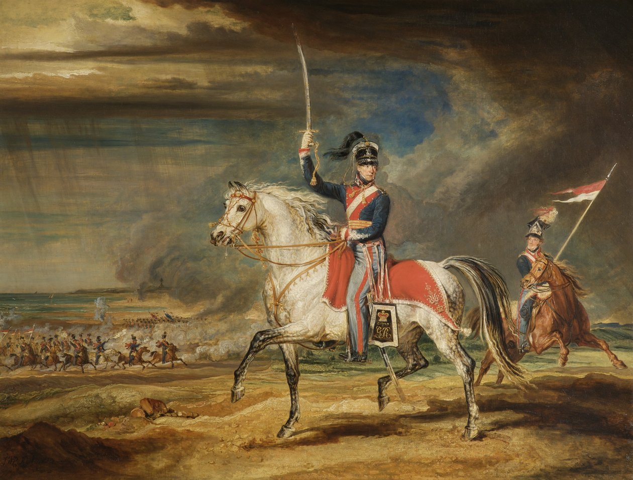 Sir John Leicester, Bt, übt sein Regiment der Cheshire Yeomanry am Strand von Liverpool, 1824 von James Ward