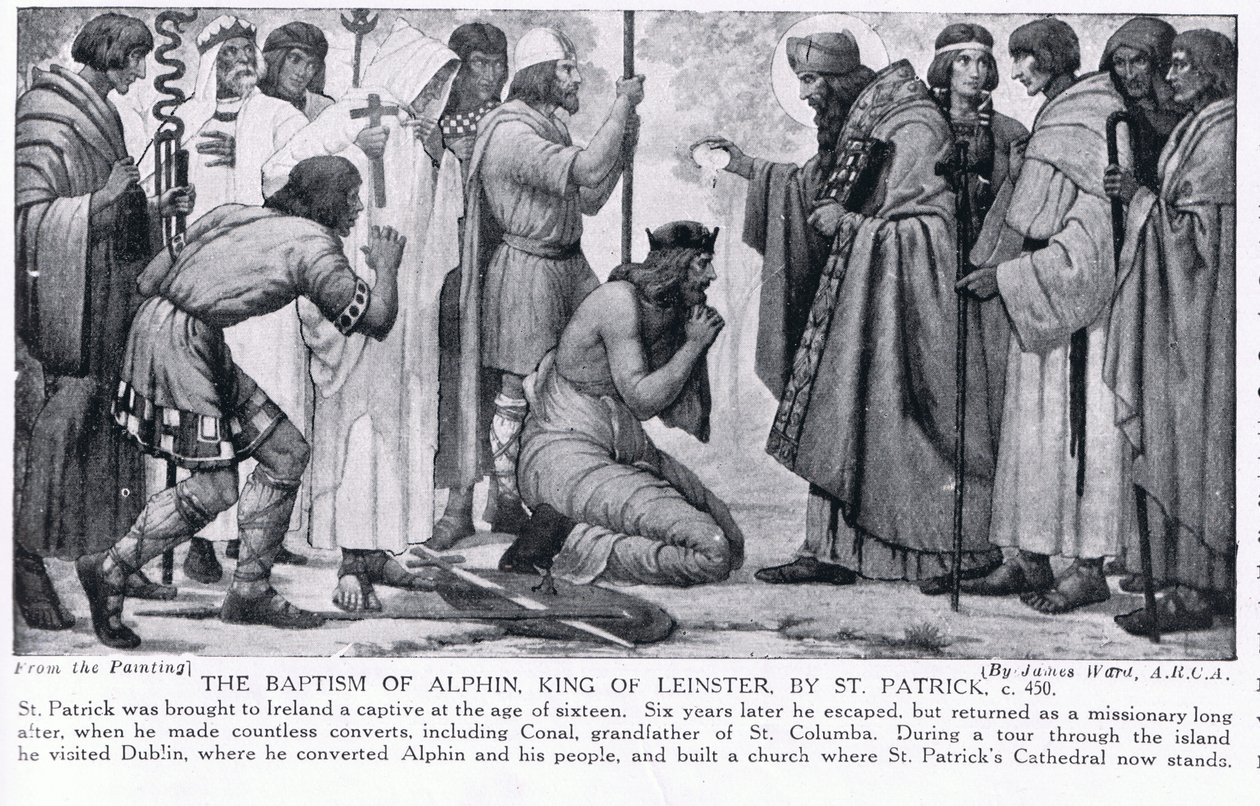 Die Taufe von Alphin, König von Leinster, durch St. Patrick, Illustration aus 