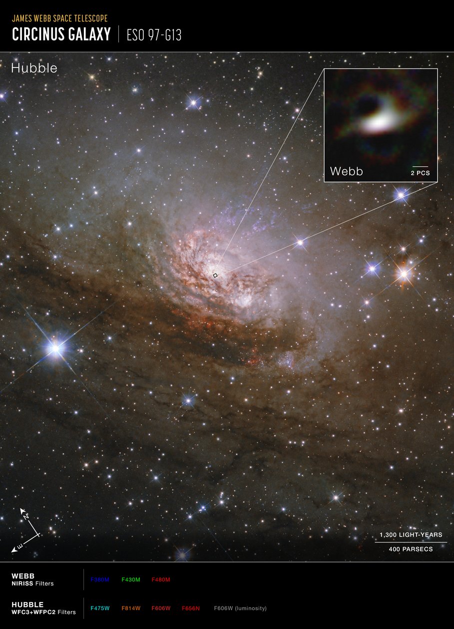 Circinus-Galaxie (Hubble und Webb Kompassbild) von James Webb Space Telescope (NASA)
