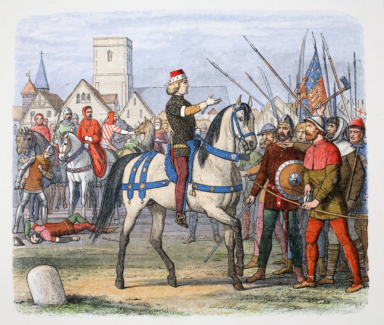 König Richard II. trifft die Rebellen in Smithfield, Bauernaufstand, 1381, 1864 von James William Edmund Doyle