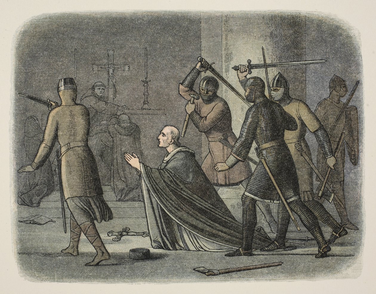 Mord an Thomas Becket, Canterbury Cathedral, 29. Dezember 1170, aus A Chronicle of England BC 55 to AD 1485, veröffentlicht in London von James William Edmund Doyle