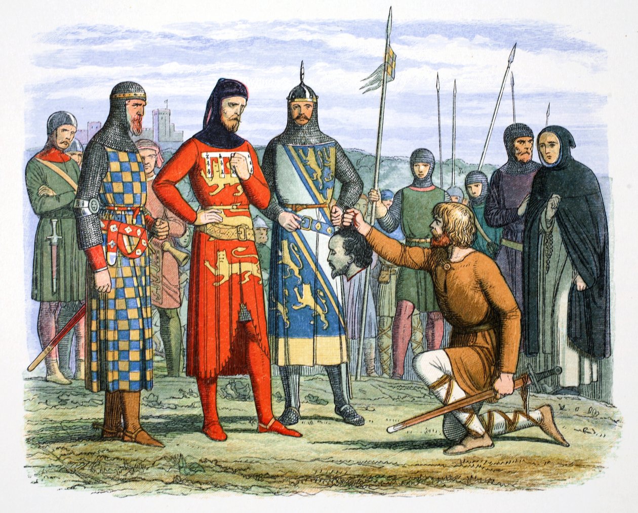 Piers Gavestons Kopf wird dem Earl of Lancaster gezeigt, 1312, 1864 von James William Edmund Doyle