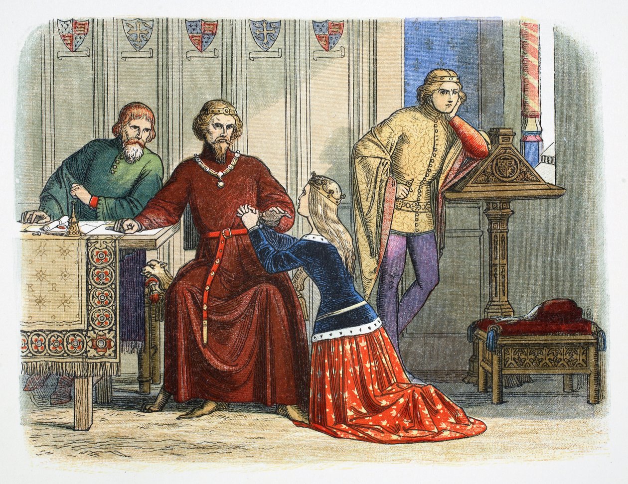 Königin Anne setzt sich bei Gloucester und Arundel für Sir Simon de Burley ein, 1388, 1864 von James William Edmund Doyle