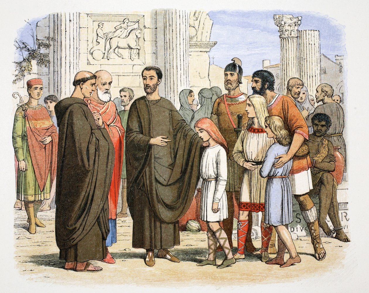 St. Gregor der Große und die englischen Sklaven in Rom, 590, 1864 von James William Edmund Doyle