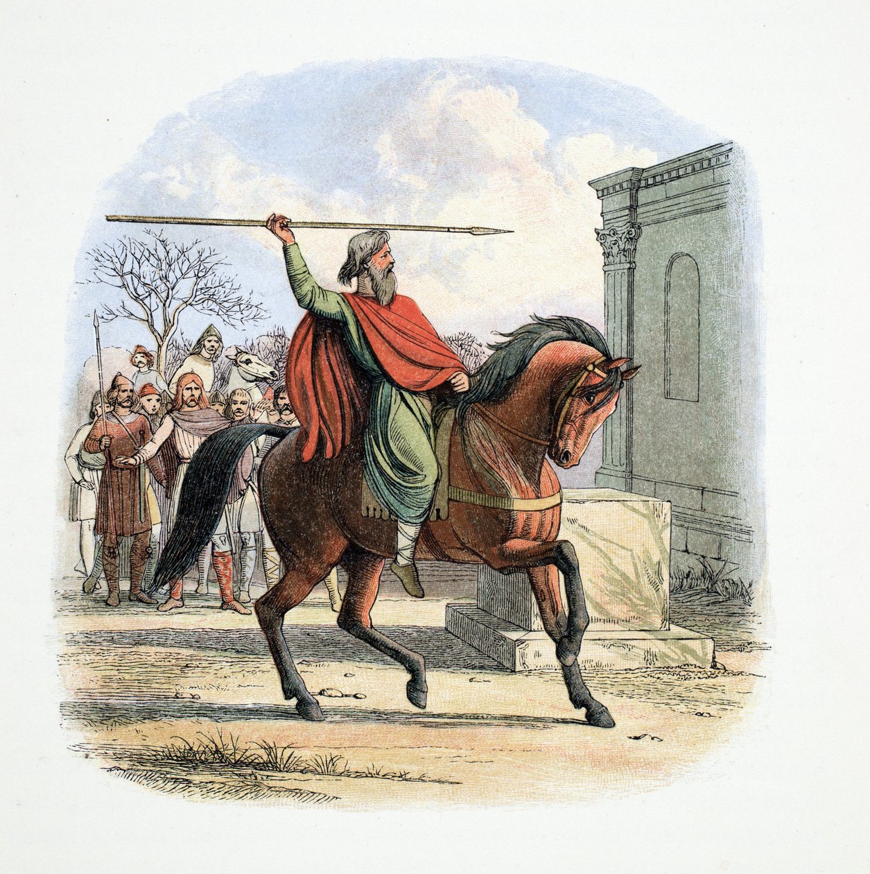 Der Hohepriester Coifi entweiht den Tempel der Idole, 627 n. Chr., aus A Chronicle of England BC 55 to AD 1485, veröffentlicht in London, 1863 von James William Edmund Doyle