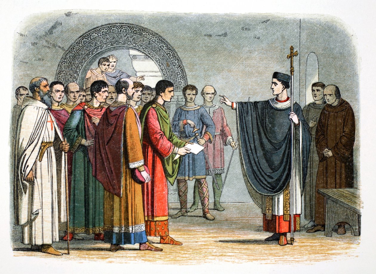 Thomas Becket verbietet dem Earl of Leicester, das Urteil über ihn zu fällen, 1162 1864 von James William Edmund Doyle