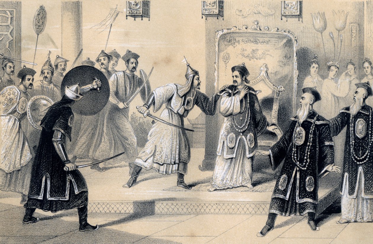 Der Kaiser Weit-Soong und sein Hof, von den Tartaren gefangen genommen, 1847 von James William Giles