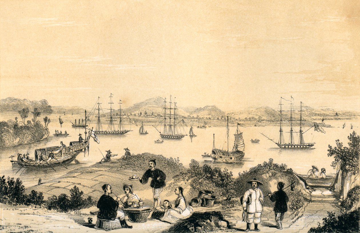 Whampoa bei Kanton, der Ankerplatz für europäische Schiffe, 1847 von James William Giles