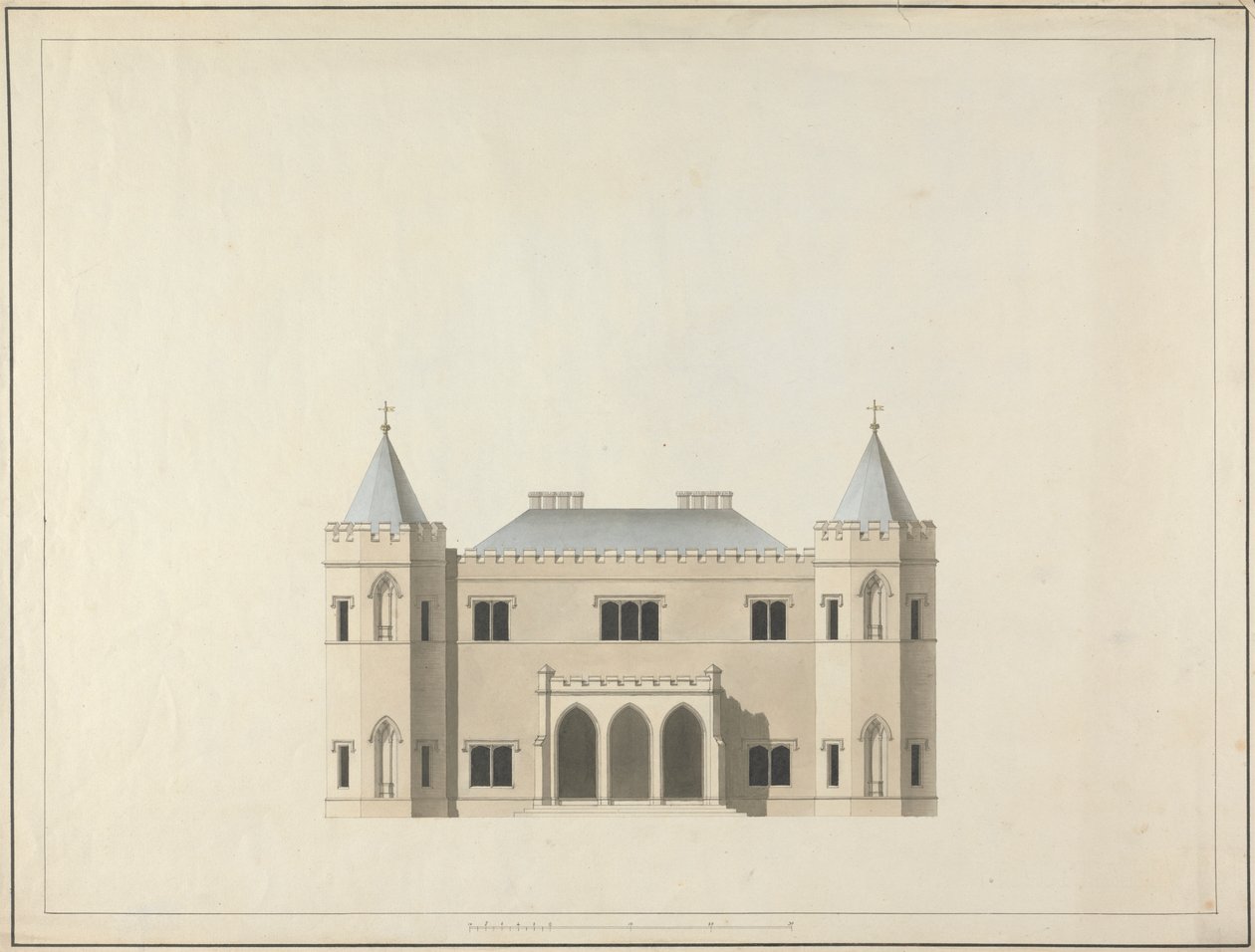 Fünf Entwürfe für ein Haus im gotischen Stil: Erhebung von James Wyatt