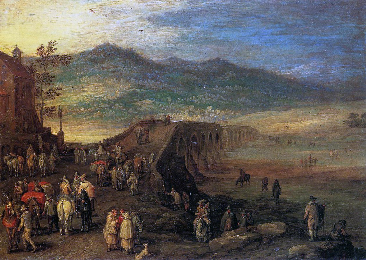 Reisende an der Brücke von Talavera, 1610 von Jan the Elder Brueghel