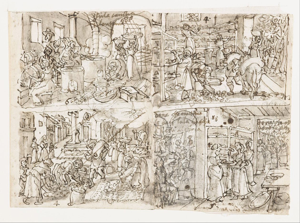 Vier Szenen aus der Seidenbau-Serie von Jan van der Straet