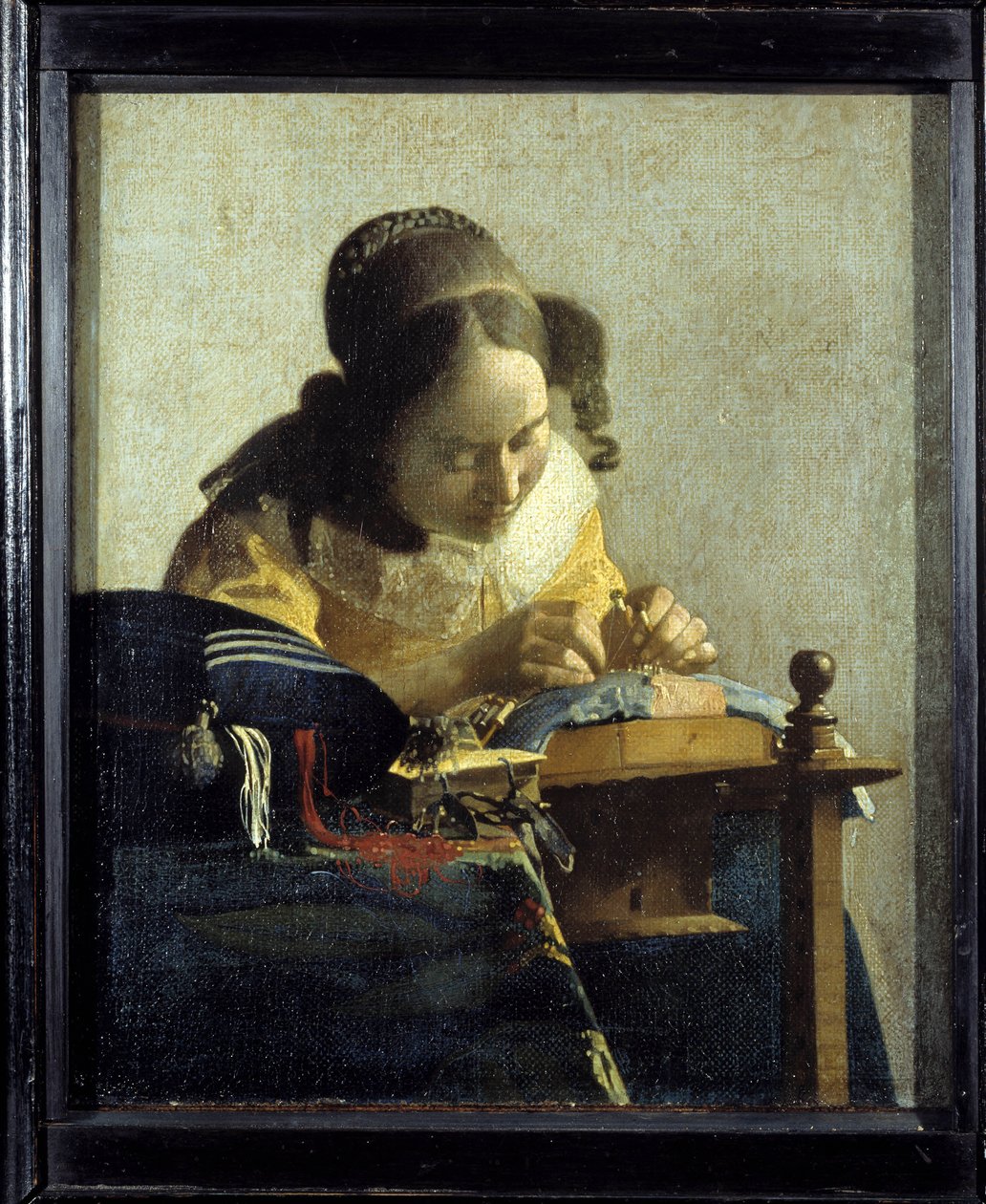 Die Spitzenklöpplerin. Gemälde von Jan (Johannes) Vermeer von Delft (1632-1675), ca. 1658-1660. Öl auf Leinwand. Maße: 0,24x0,21m. Louvre Museum. von Johannes Vermeer