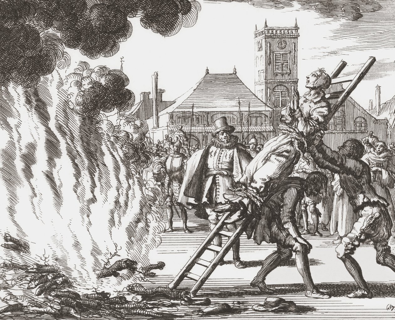 Eine Hexe, die im 16. Jahrhundert in Holland lebendig verbrannt werden soll von Jan (after) Luyken
