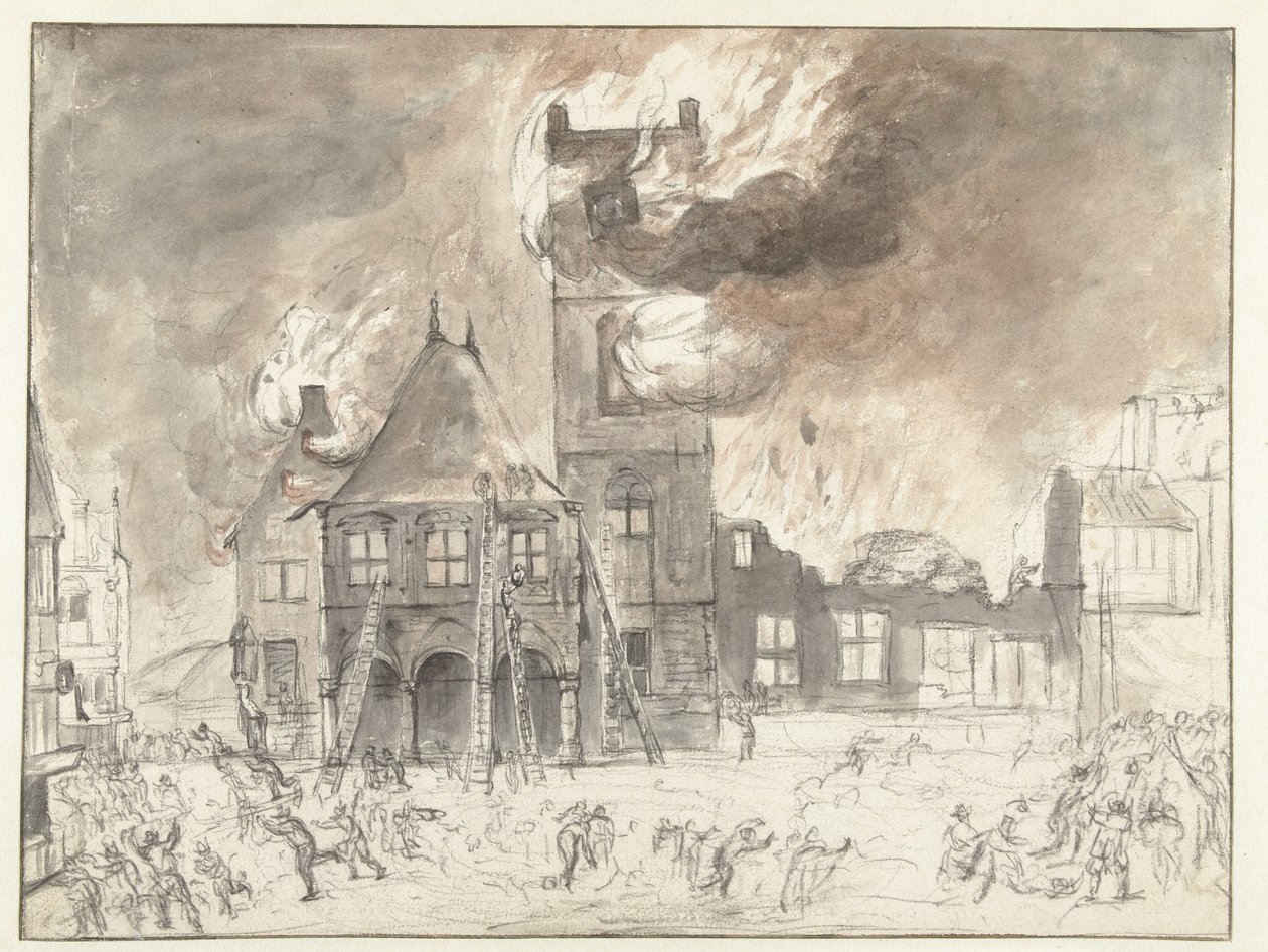 Brand im alten Rathaus von Amsterdam von Jan Abrahamsz. Beerstraten (possibly)