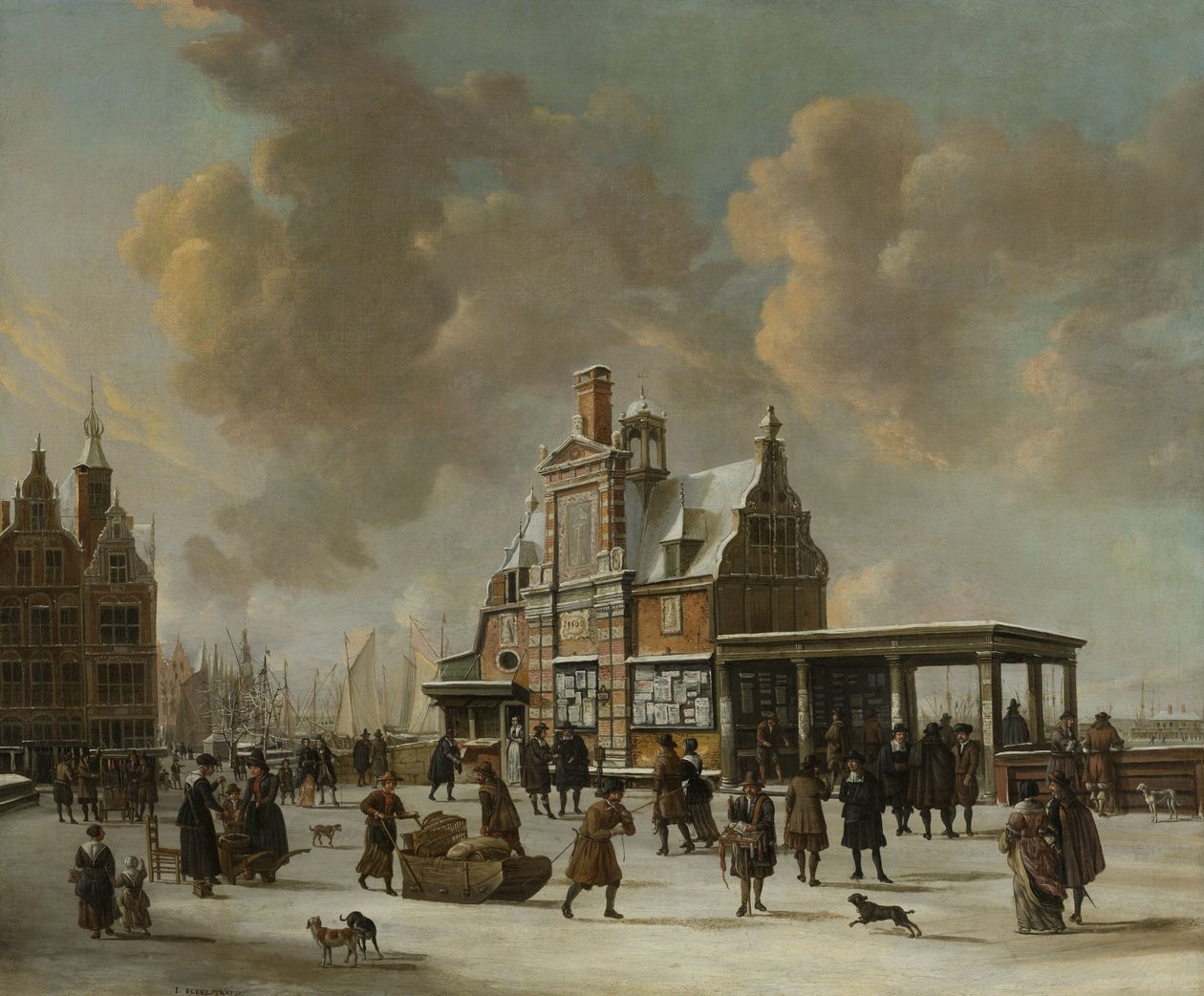 Das Paalhuis und die Nieuwe Brug, Amsterdam, im Winter von Jan Abrahamsz. Beerstraten