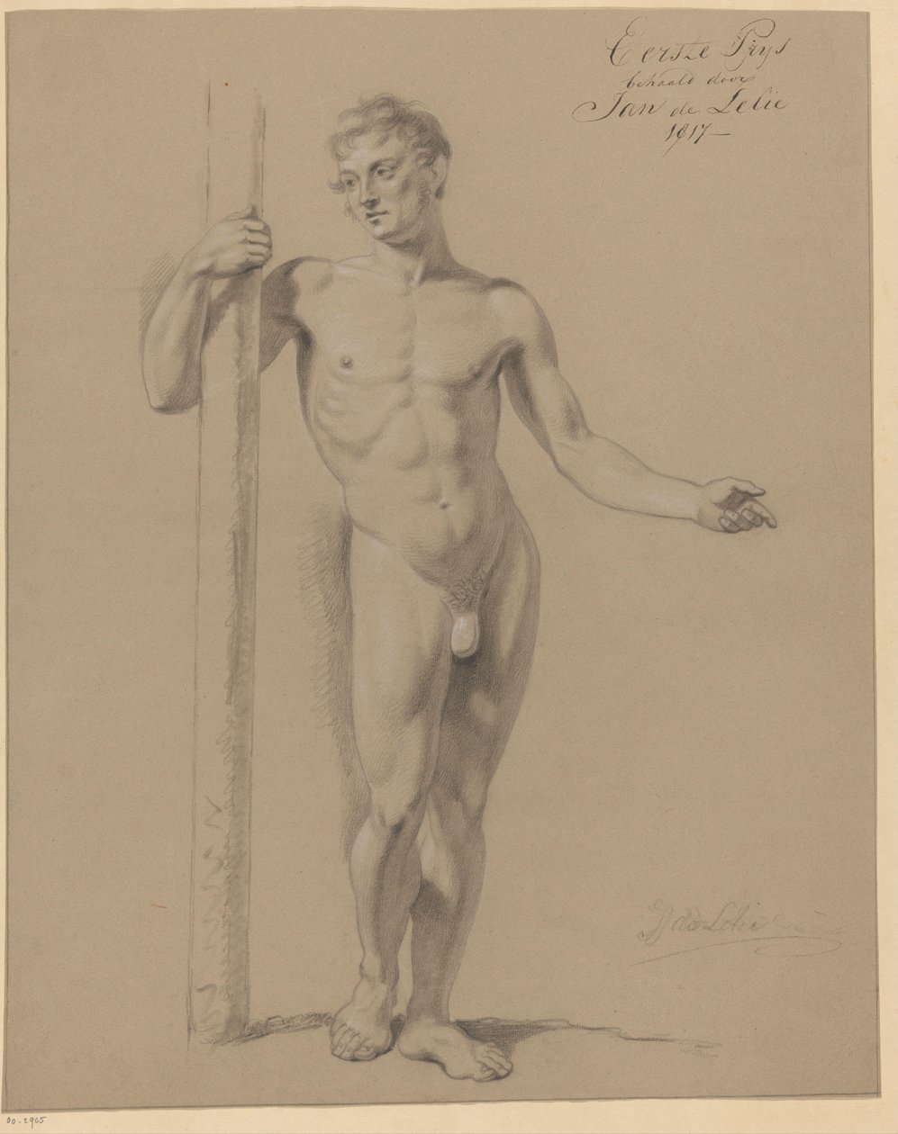 Stehender männlicher Akt, von vorne gesehen (1. Preis 1817) von Jan Adriaan Antonie de Lelie