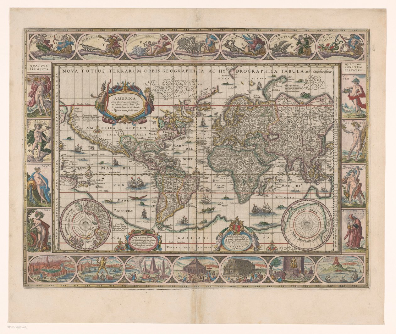 Weltkarte mit dekorativen Rändern von Jan Aertse van den Ende