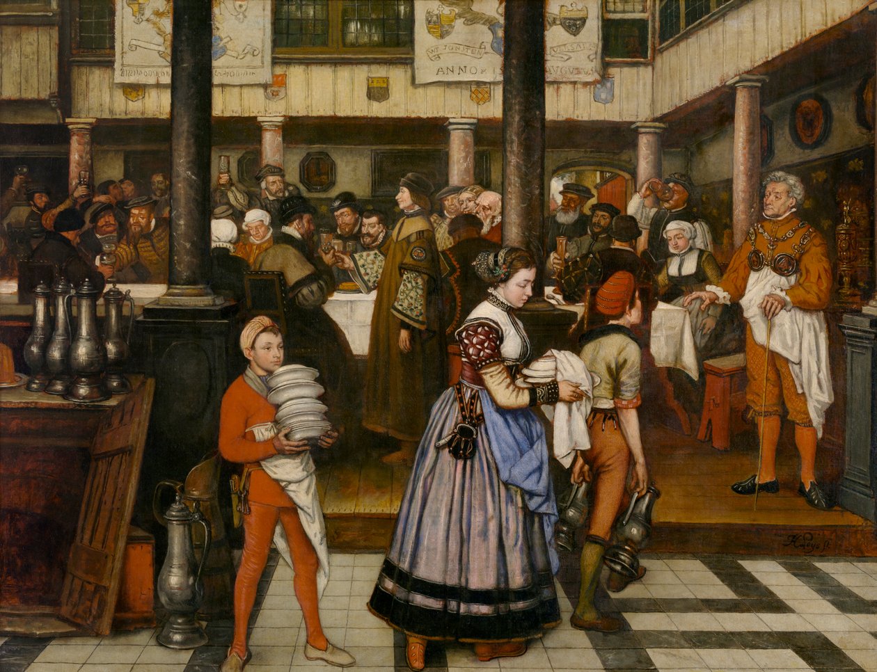 Frans Floris bei einem Bankett der Gilde des Heiligen Lukas von Jan August Hendrik Baron Leys