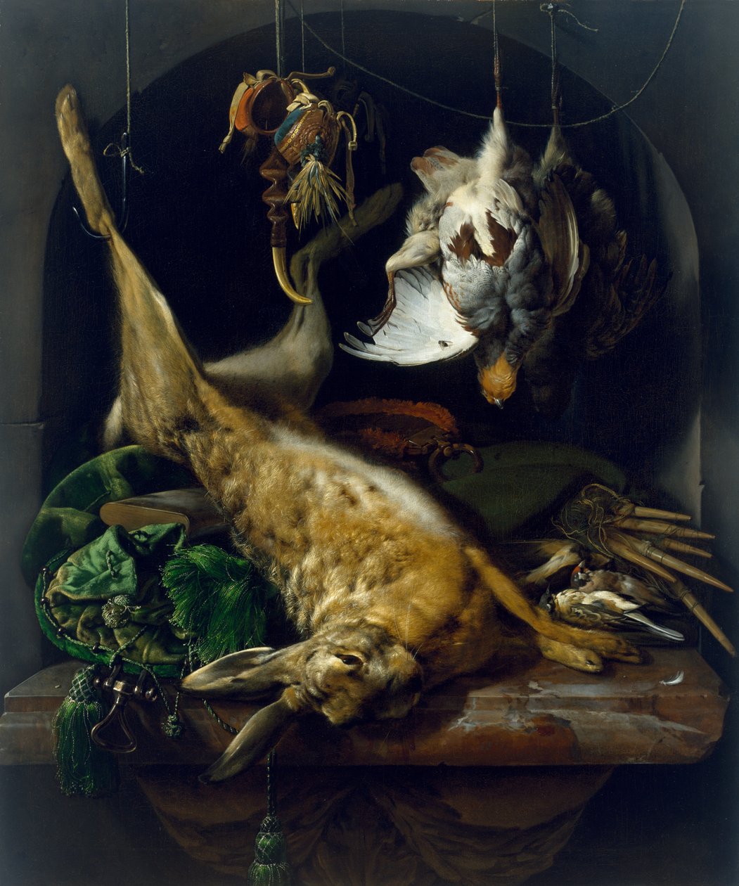 Stillleben mit einem toten Hasen, Rebhühnern und anderen Vögeln in einer Nische (ca. 1675) von Jan Baptist Weenix