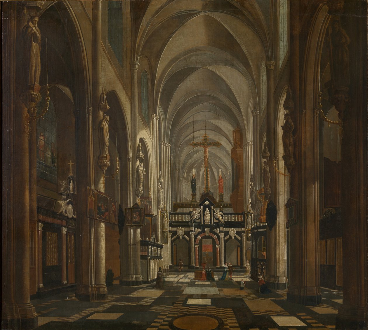 Innenansicht der St.-Donatian-Kathedrale in Brügge, ca. 1696 von Jan Baptist van Meunincxhove