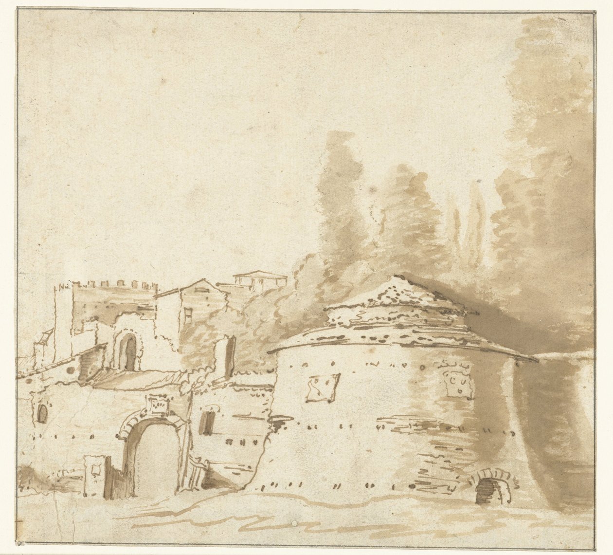 Italienisches Gebäude mit schwerem Rundturm von Jan Both (attributed to)