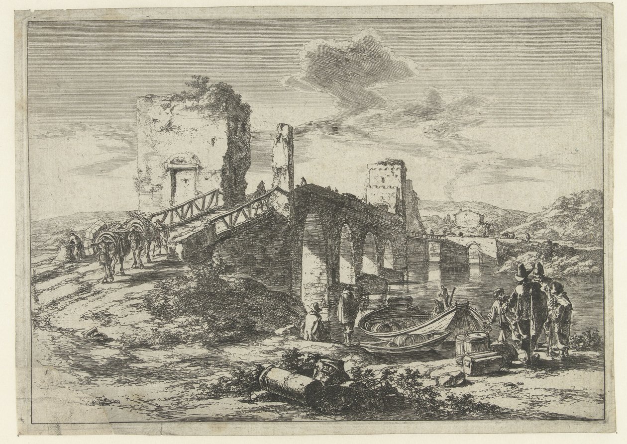 Landschaft mit Brücke, die Ponte Molle von Jan Both