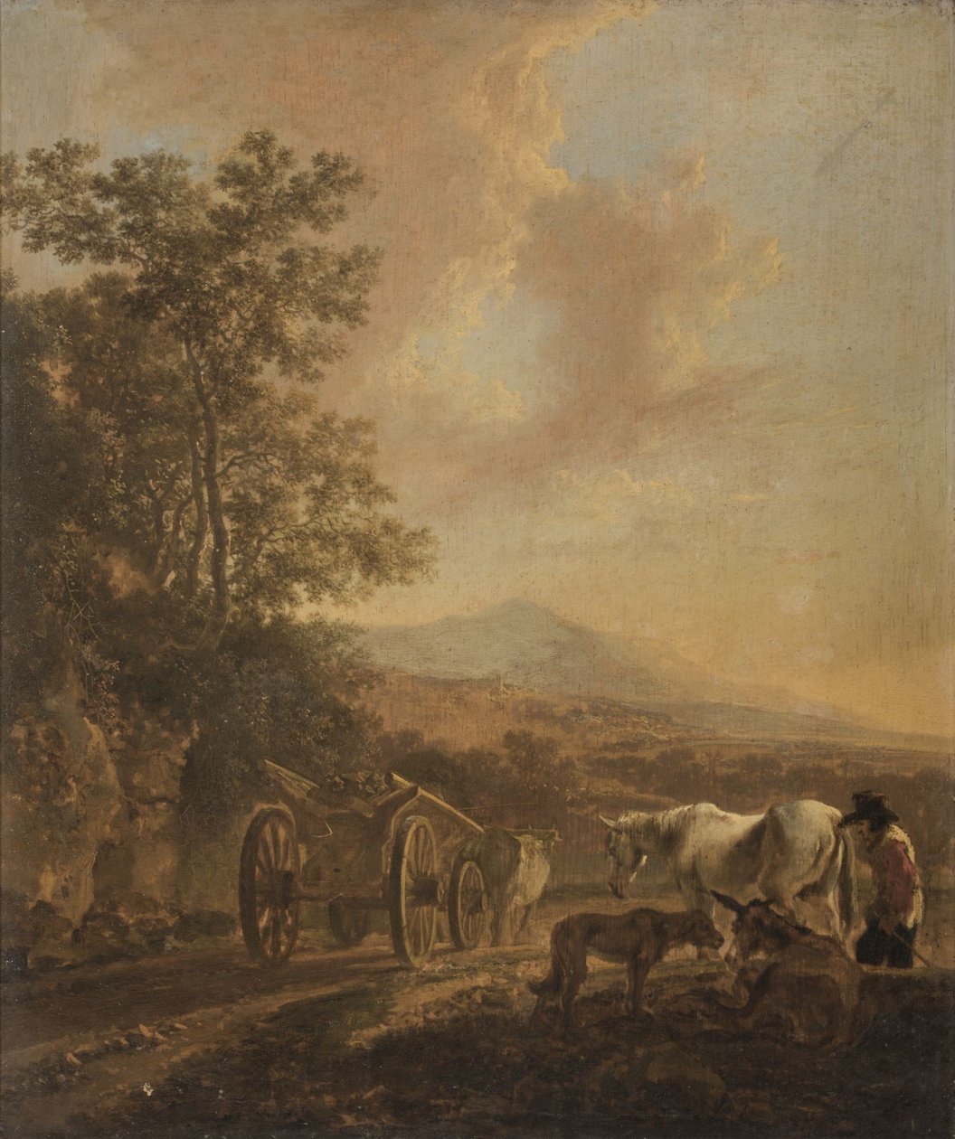 Hirte mit einem Ochsenkarren in einer italienischen Landschaft von Jan Both