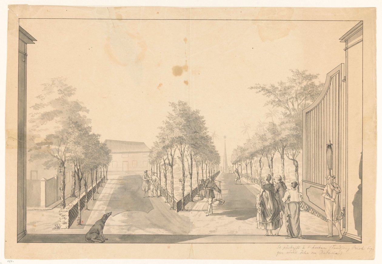 Garten und Auffahrt eines Landhauses bei Tandjong Priok von Jan Brandes