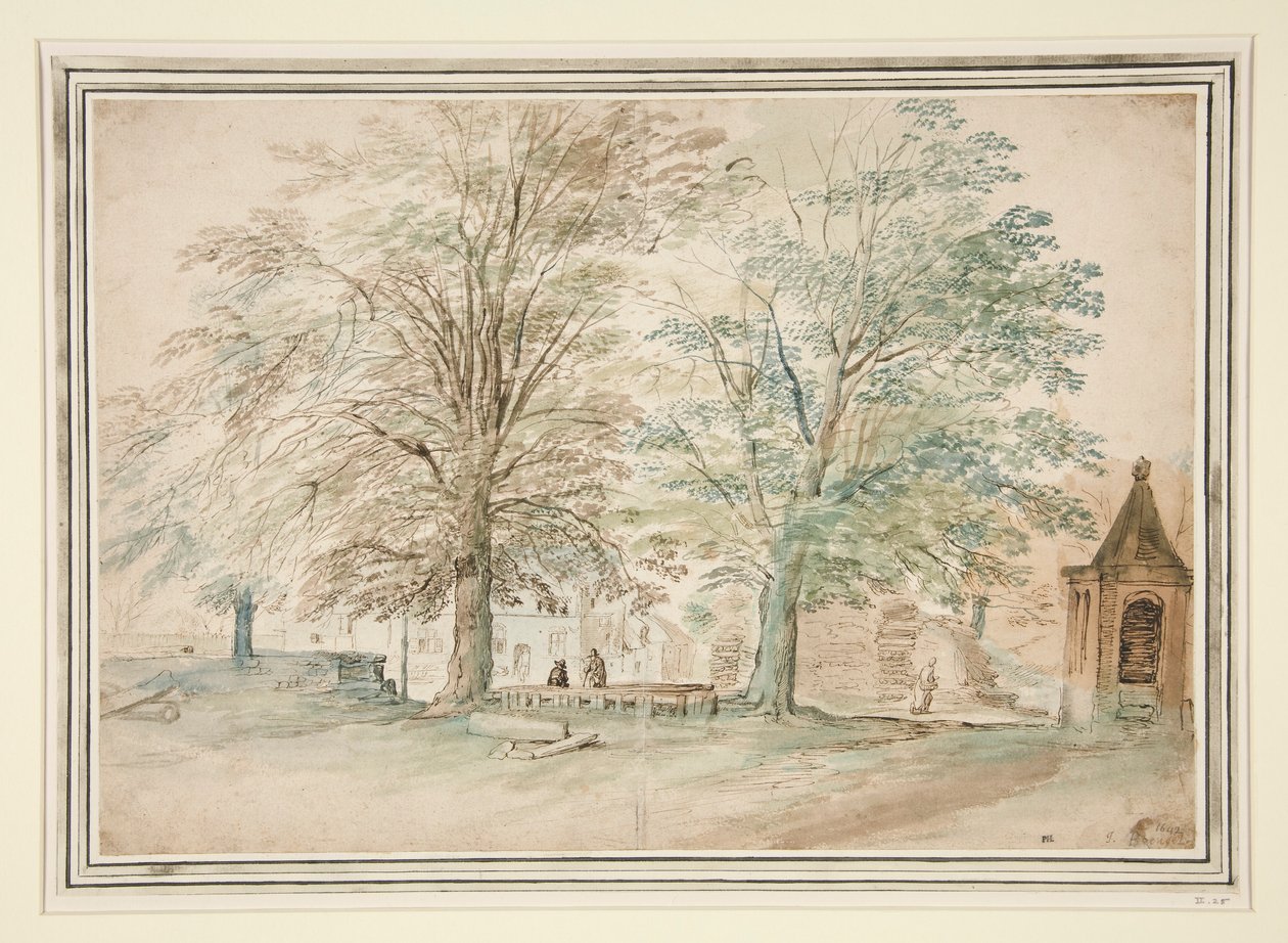 Dorfversammlungsplatz unter zwei alten Bäumen von Jan Brueghel the Elder