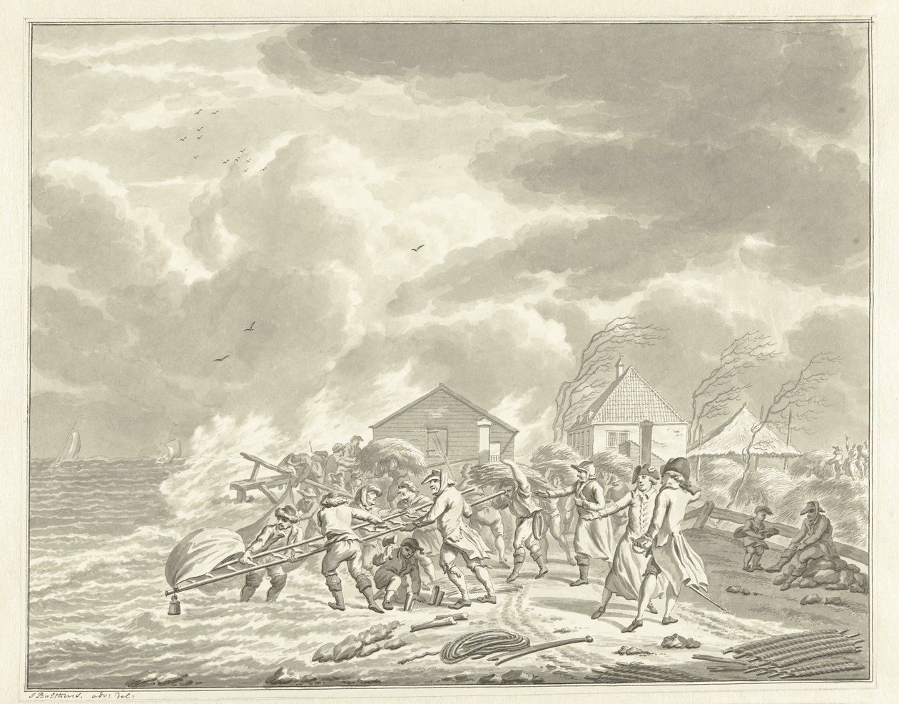 Die Überschwemmung des Diemerzeedijk bei Amsterdam, 1776 von Jan Bulthuis (signed by artist)
