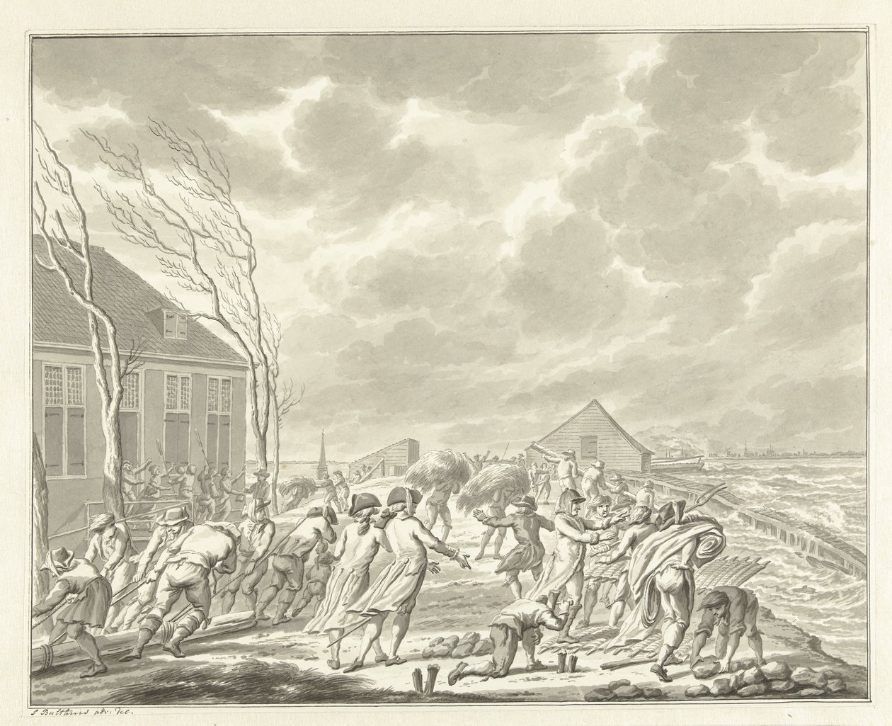 Die Überschwemmung des Diemerzeedijk bei Amsterdam, 1776 von Jan Bulthuis (signed by artist)