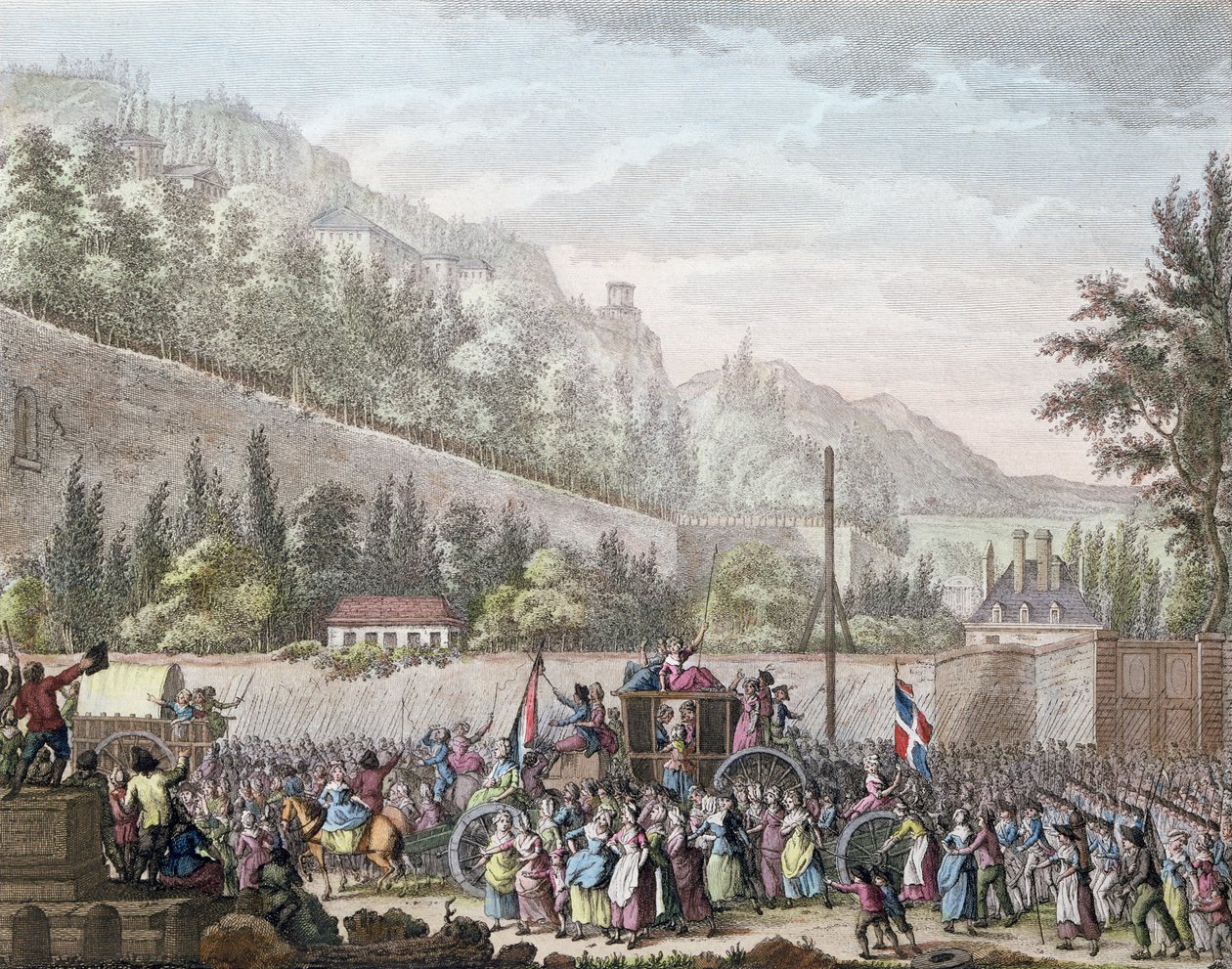 Die Frauen von Les Halles in Auteuil, als sie die französische Königsfamilie am 6. Oktober 1789 von Versailles nach Paris brachten, 1796 von Jan Bulthuis