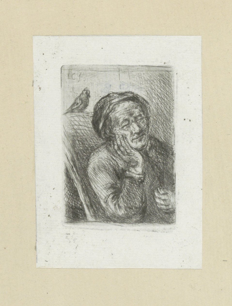 Schlafender alter Mann mit Vogel (The Compleat Work of Etchings by John Chalon) von Jan Chalon