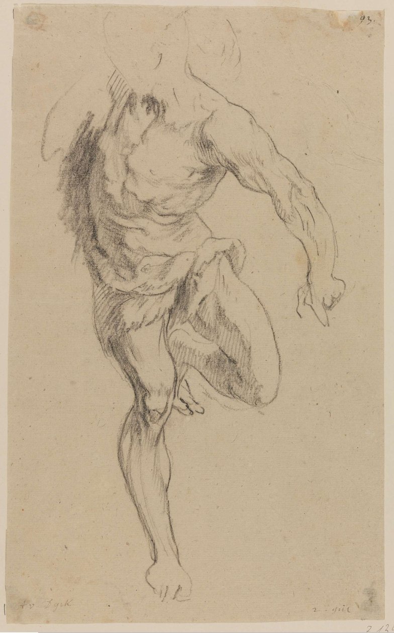Studie eines nackten Mannes, von vorne stehend mit angezogenem linken Bein, kopflos von Jan Claudius de Cock
