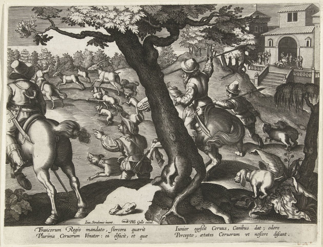 Hirschjagd mit Hunden von Jan Collaert (II) (attributed to)