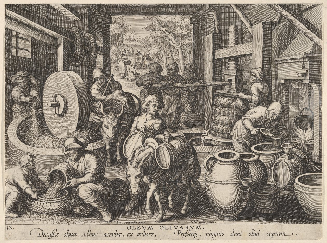 Neue Erfindungen der Neuzeit [Nova Reperta], Die Erfindung der Olivenölpresse, ca. 1600 von Jan Collaert I