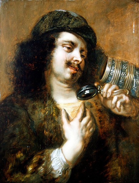 Ein junger Mann, der aus einem Krug trinkt von Jan Cossiers