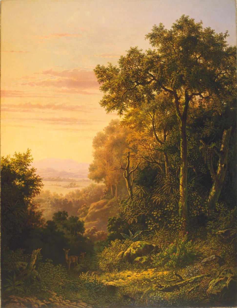 Landschaft mit Hirschen bei Sonnenaufgang von Jan Daniel Beynon