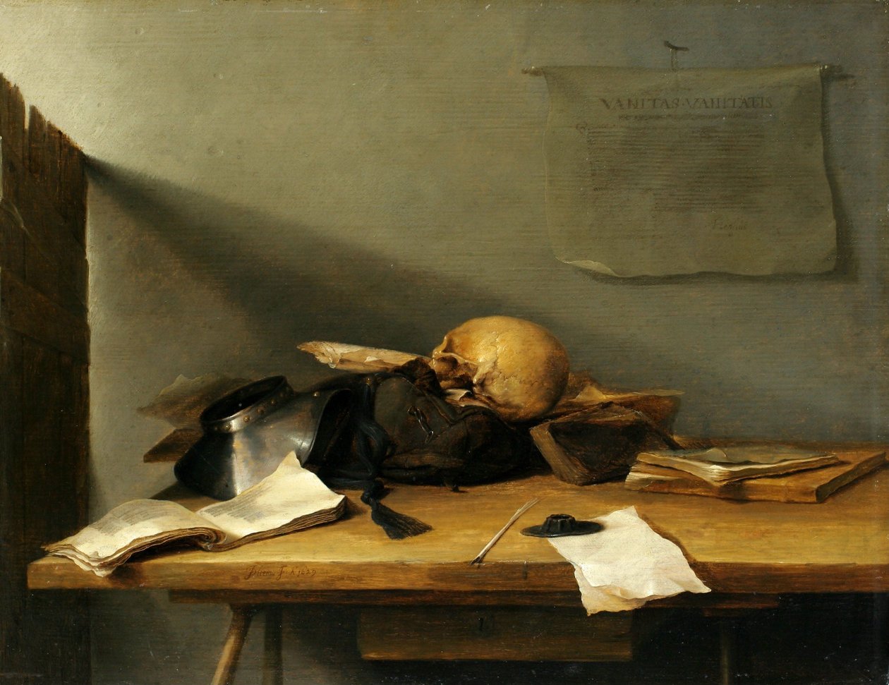 Stillleben mit Büchern und Schädel von Jan Davidsz. de Heem