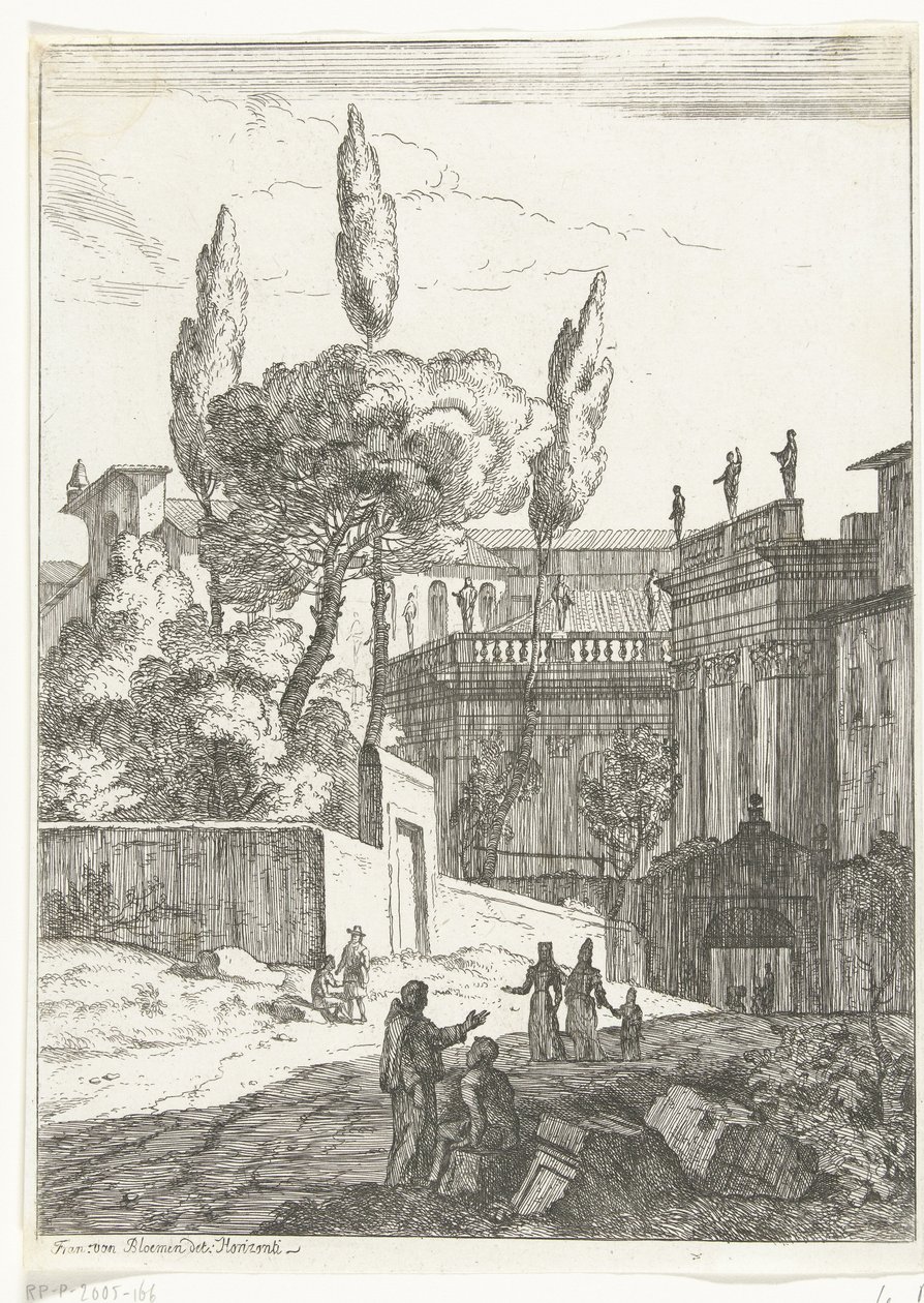 Italianisierende Landschaft mit antiken Gebäuden und Figuren von Jan Frans van Bloemen
