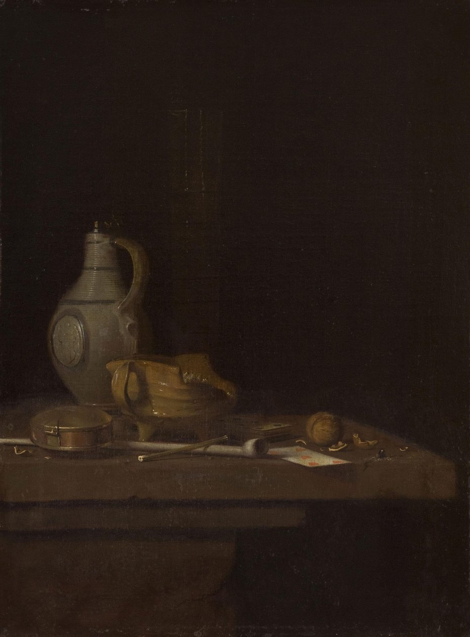Stilleben mit Steingutkrug und Kohlenbecken von Jan Fris