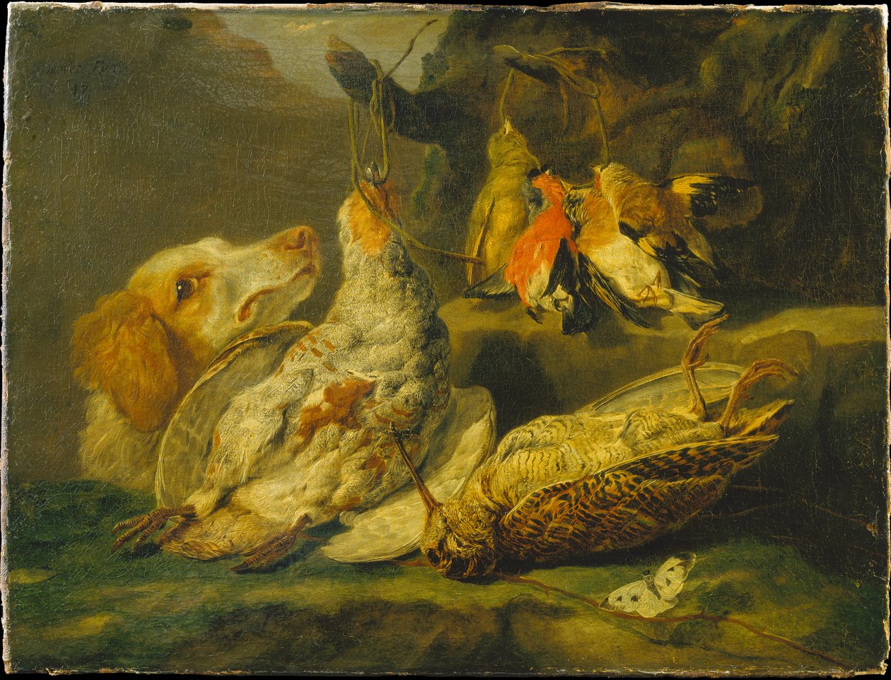 Stillleben mit Jagdhund und totem Geflügel von Jan Fyt