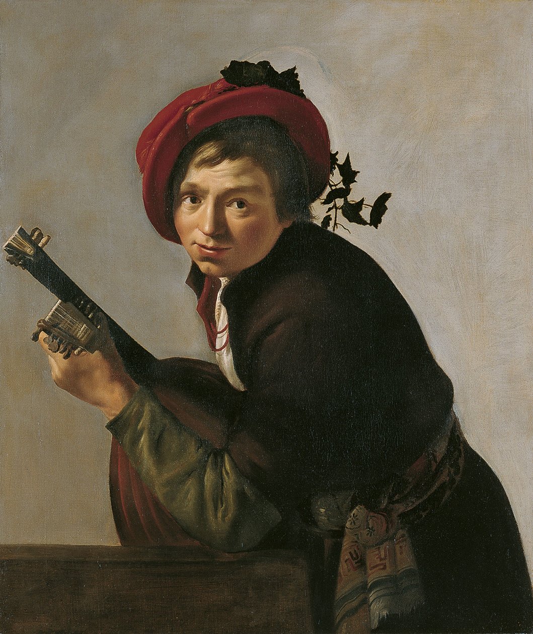 Mann, der eine Theorbe spielt von Jan Gerritsz van Bronckhorst