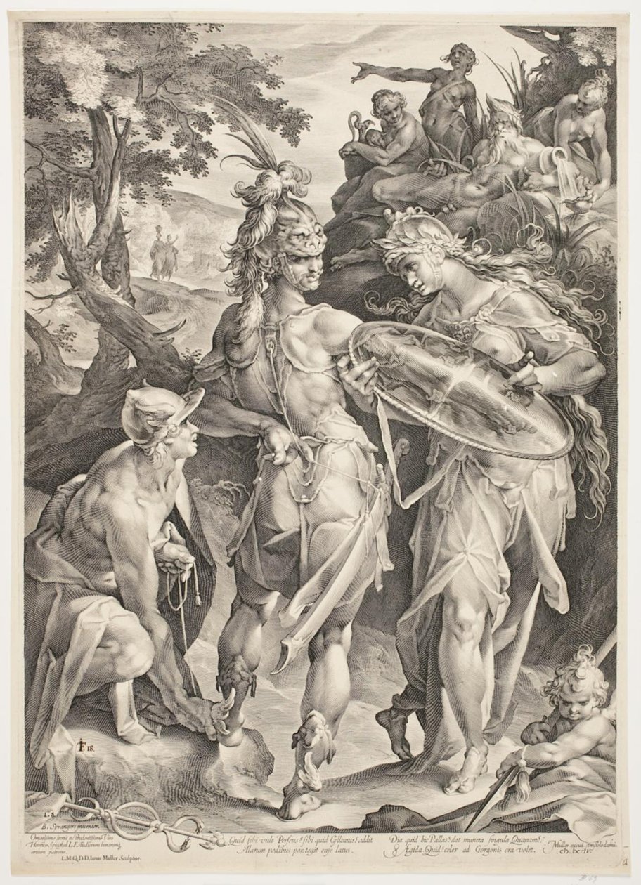 Minerva und Merkur rüsten Perseus für seine Begegnung mit Medusa von Jan Harmensz. Muller