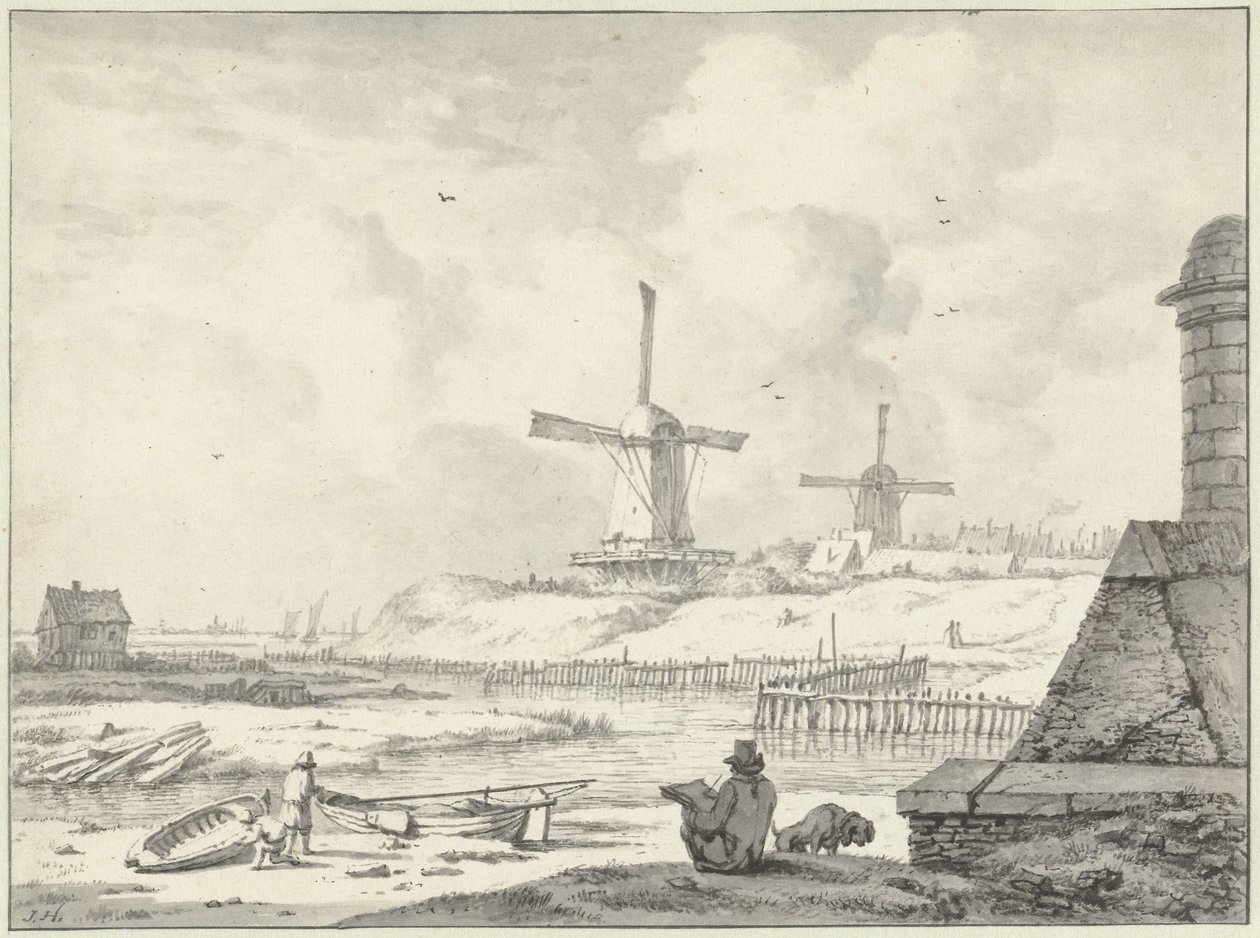 Zeichnender Künstler auf der Hoogendijk, außerhalb des Haarlemmer Tores von Jan Hulswit