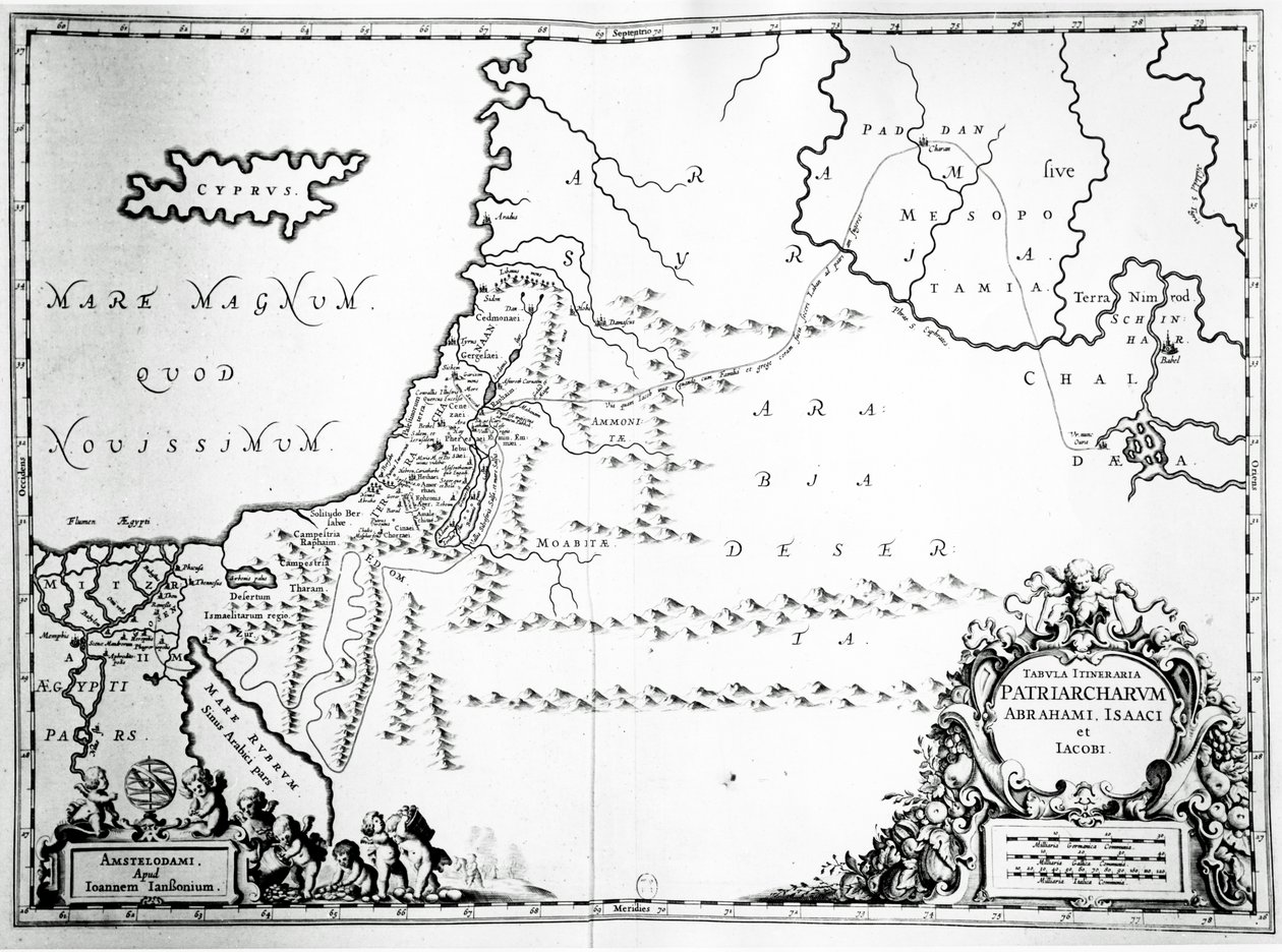 Karte der Reisen von Abraham, Isaak und Jakob, 1652 von Jan Janssonius