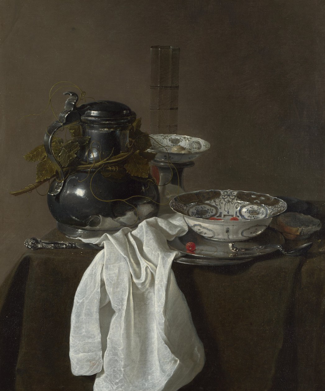 Stillleben mit einem Zinnkrug und zwei Ming-Schalen, 1651 von Jan Jansz. Treck