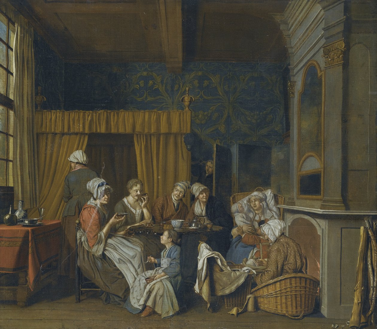 Eine Familie trinkt Tee und feiert die Geburt von Zwillingen von Jan Josef Horemans the Younger