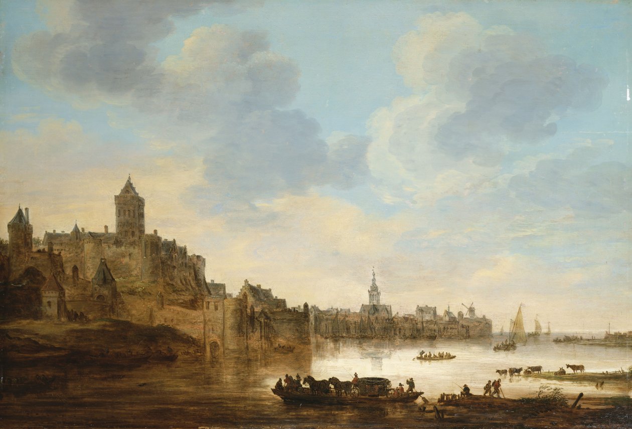 Eine Stadt am Ufer eines Flusses, mit einer Fähre, 1648 von Jan Josephsz van Goyen