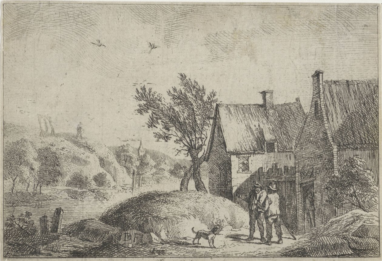 Zwei Männer mit einem Hund in einer Landschaft von Jan Lauwryn Krafft (I)